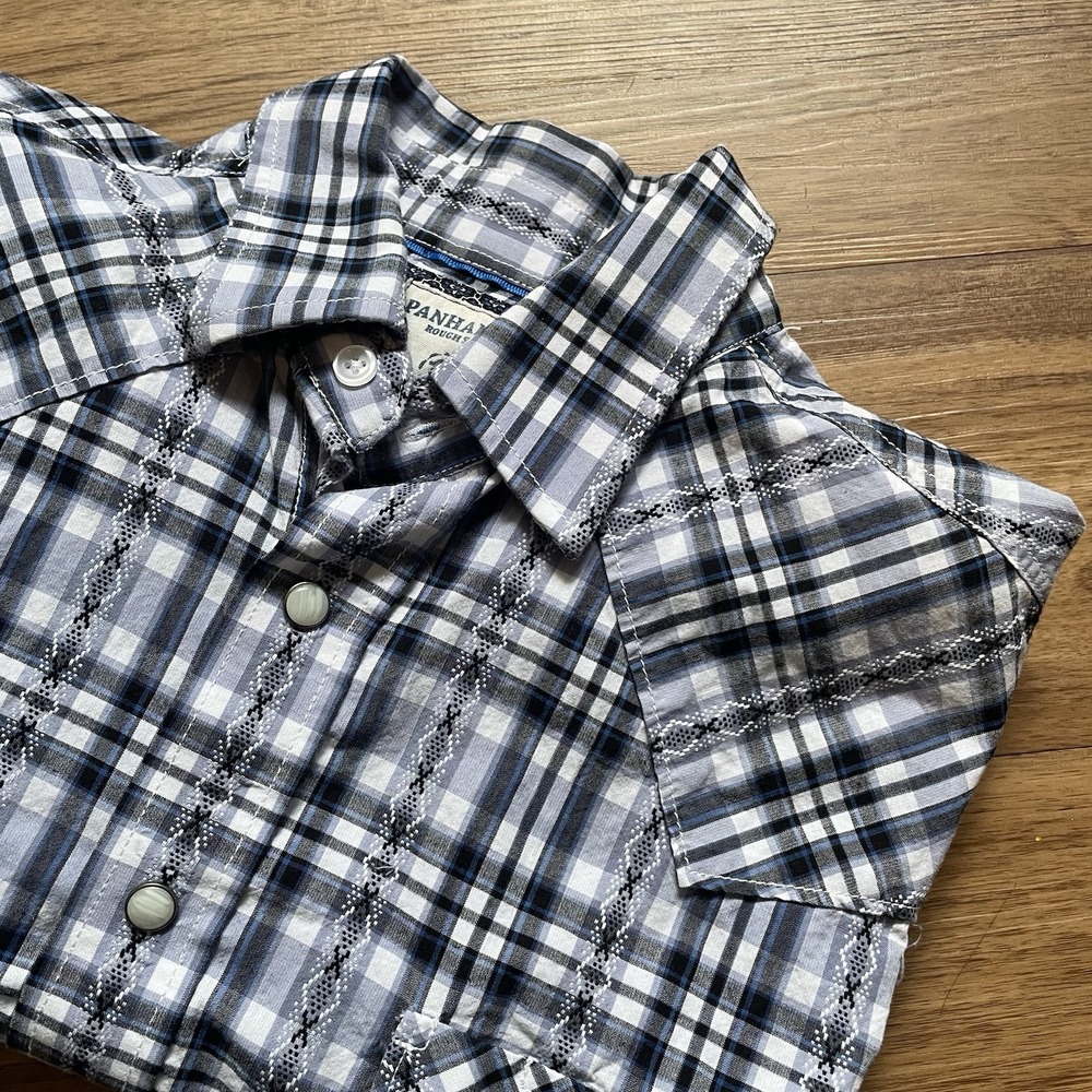 Panhandle Rough Stock Shirt Womens Small Plaid Western Pearl Snap Embroidered